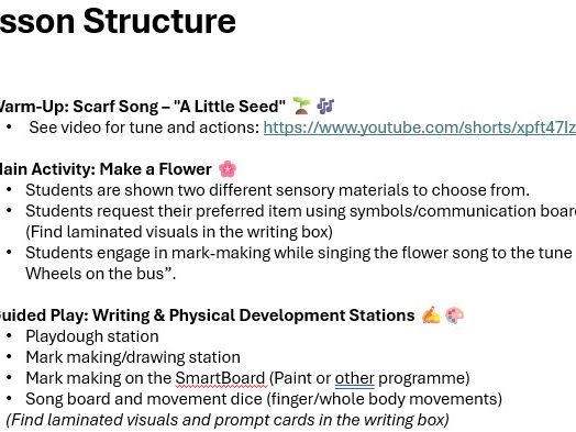 Writing and Physical Development lesson