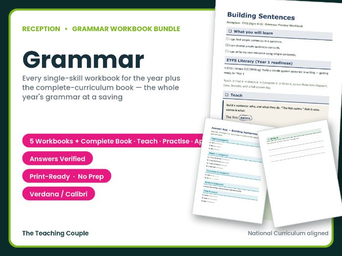 Reception Grammar Worksheets Bundle – Whole Year + Answer Keys