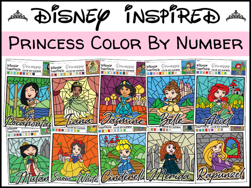 Disney Princess Color by Number | 12 Printable Coloring Sheets