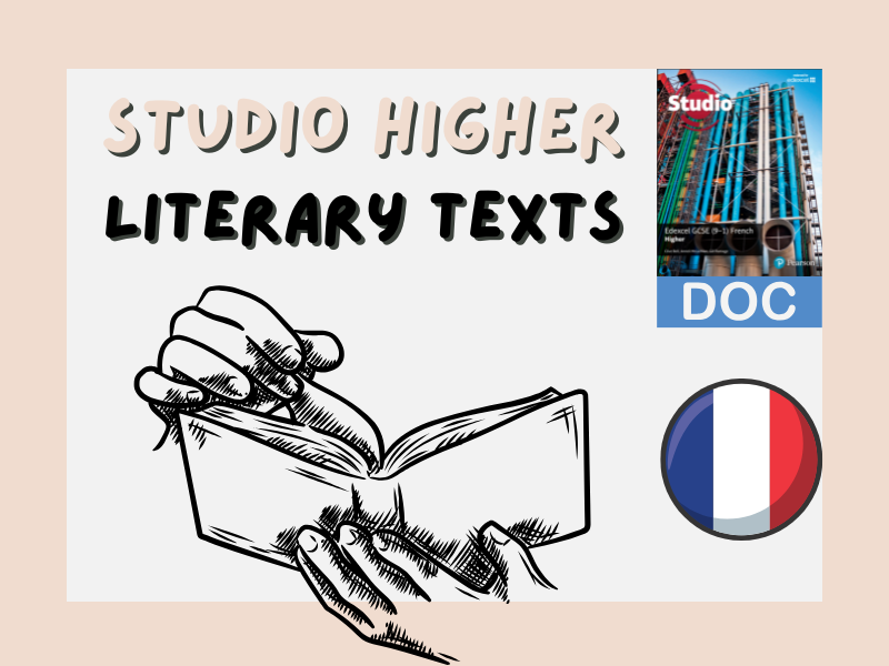 FRENCH GCSE - Studio Higher - Literary Texts - M2 M5 M7 M8 worksheets