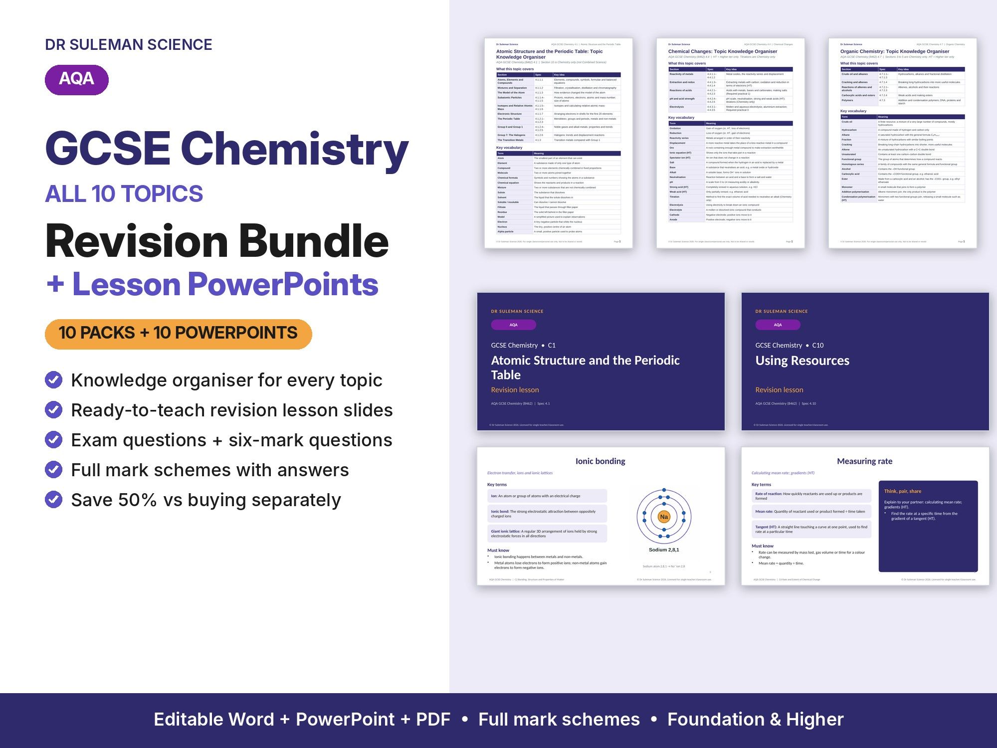 AQA GCSE Chemistry Revision Bundle + PowerPoints: All 10 Topics