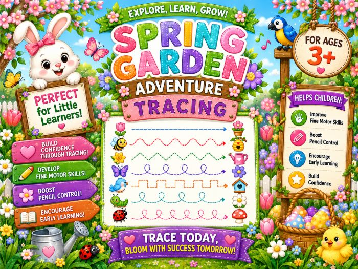 Spring Tracing Worksheets | Fine Motor, Pre-Writing & Pencil Control Activities | Preschool–1st