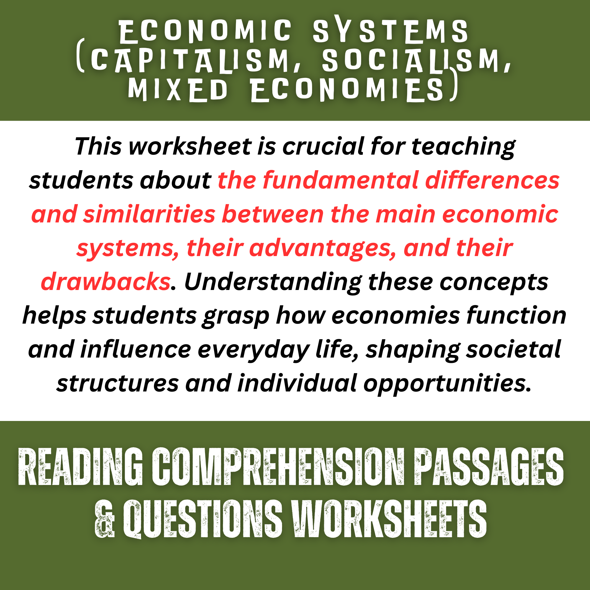 Economic Systems - Economics Reading Worksheet | Teaching Resources