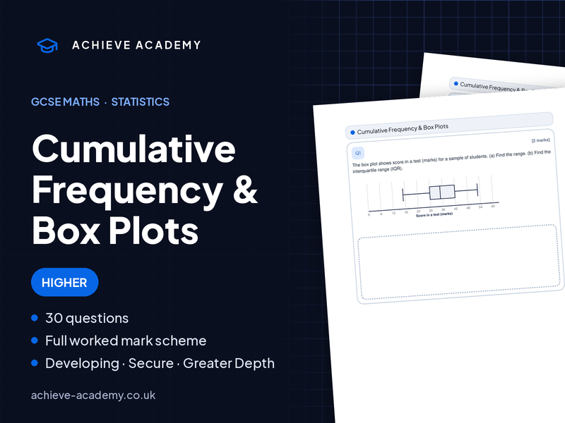 Cumulative Frequency & Box Plots GCSE Maths Higher Booklet + Mark Scheme