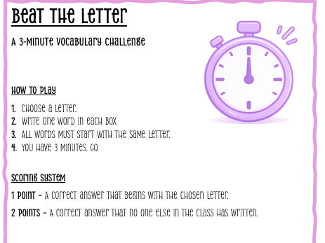 Entry Level English Starter and Plenaries