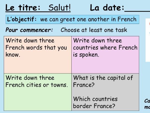 French Year 7 - introductions, alphabet, asking how you are and consolidation lesson