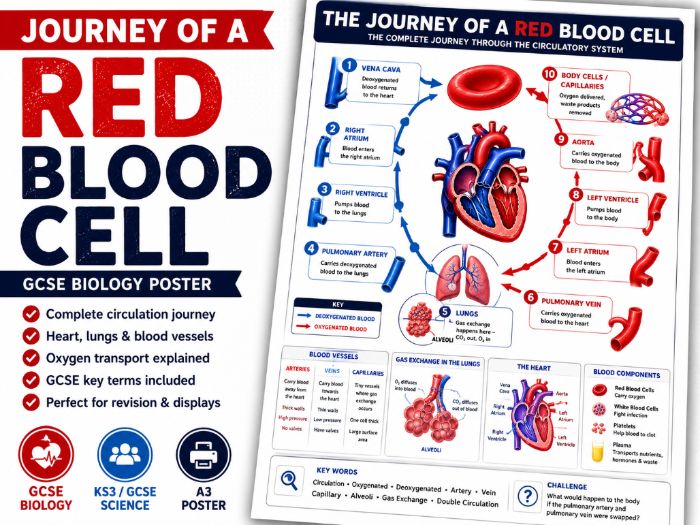 Journey of a Red Blood Cell – GCSE Biology Poster & Revision Display