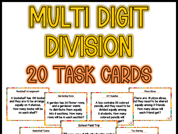 Multi-Digit Division Word Problem Task Cards | KS2 Division Practice | Years 4-6