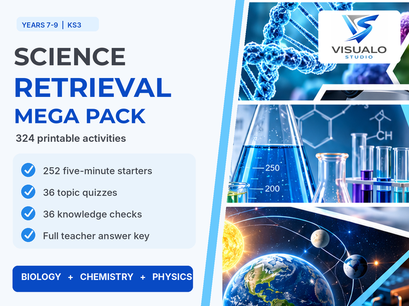 KS3 Science Retrieval Mega Pack - Y7-9 | Biology, Chemistry & Physics