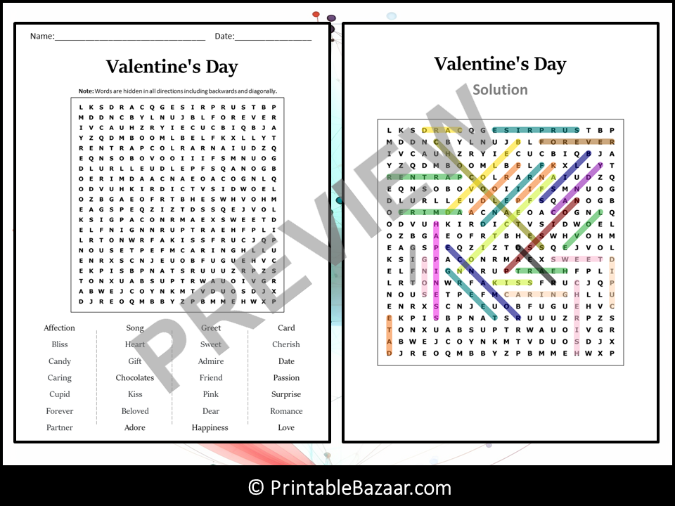 Valentine's Day Word Search Puzzle Worksheet Activity | Teaching Resources