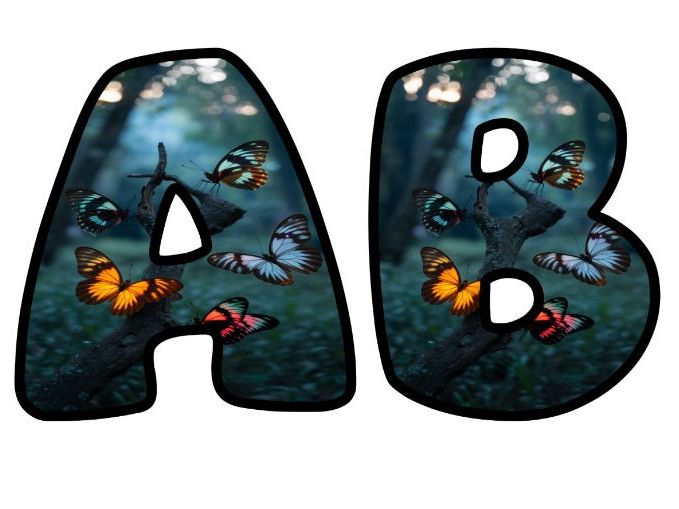 Butterfly Dark Forest Alphabet Lettering Set | Classroom Display | Upper & Lowercase, 0-9