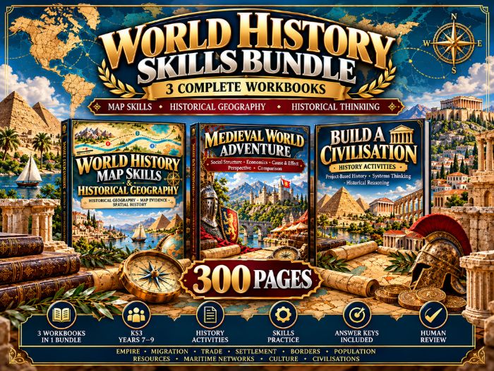 World History Skills Bundle | KS3 History, Map Skills & Civilisations | 300 Pages