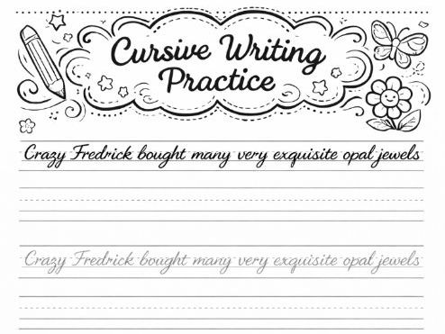 Cursive Handwriting Practice Worksheet- Every letter of alphabet