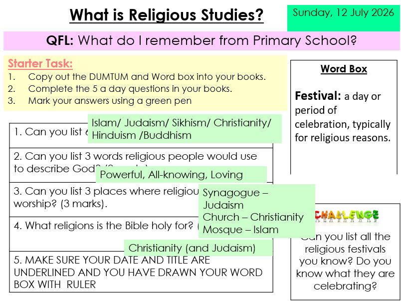 Introduction to Religious Studies - Year 7 KS3