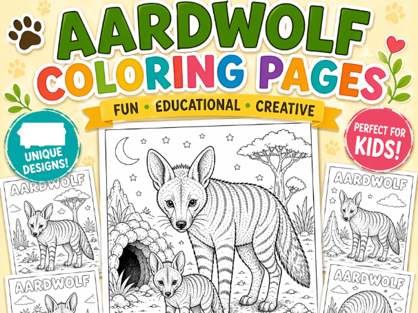 Aardwolf Coloring Pages for Kids | Rare Animal Printable with Fun Facts