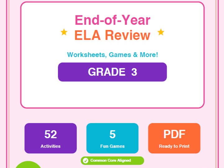 3rd Grade End of Year ELA Review Worksheets & Games