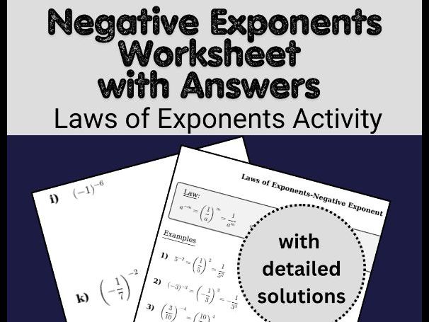 Negative Exponents Worksheet with Answers | Laws of Exponents Activity