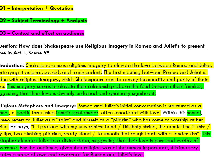 High-level model essay - Religion in Romeo and Juliet