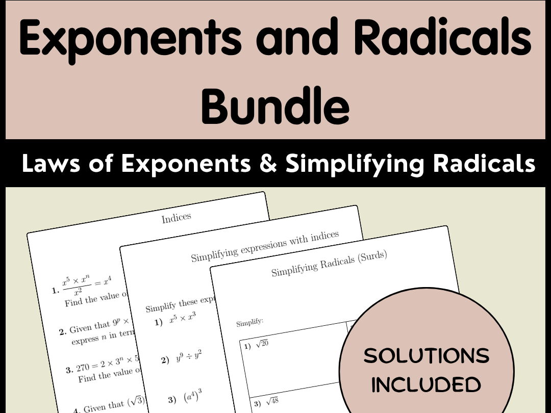 Exponents and Radicals Bundle | Laws of Exponents & Simplifying Radicals