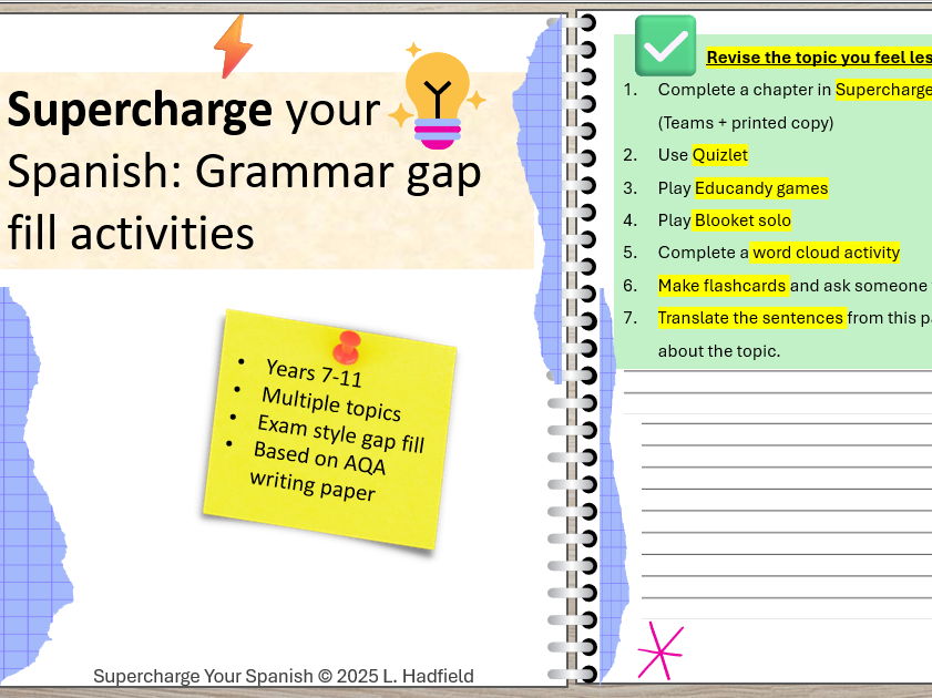 GCSE exam style Spanish Grammar Gapfill