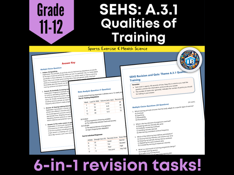 IB DP Sports Science (SEHS): A3.1 Qualities of Training – Quiz & Revision Worksheets 2026
