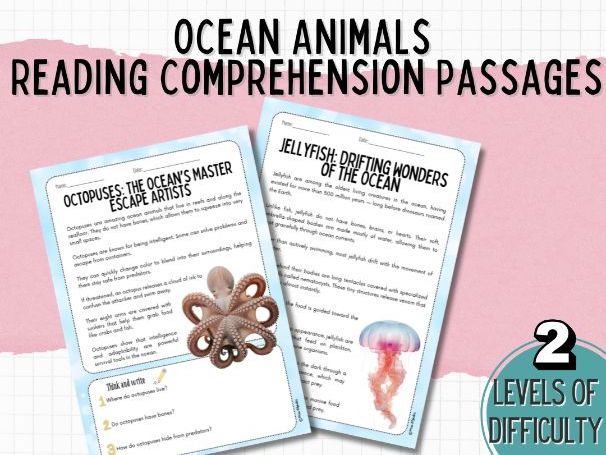 Differentiated Ocean animals Reading Comprehension | Nonfiction Literacy Pack | ESL / EAL