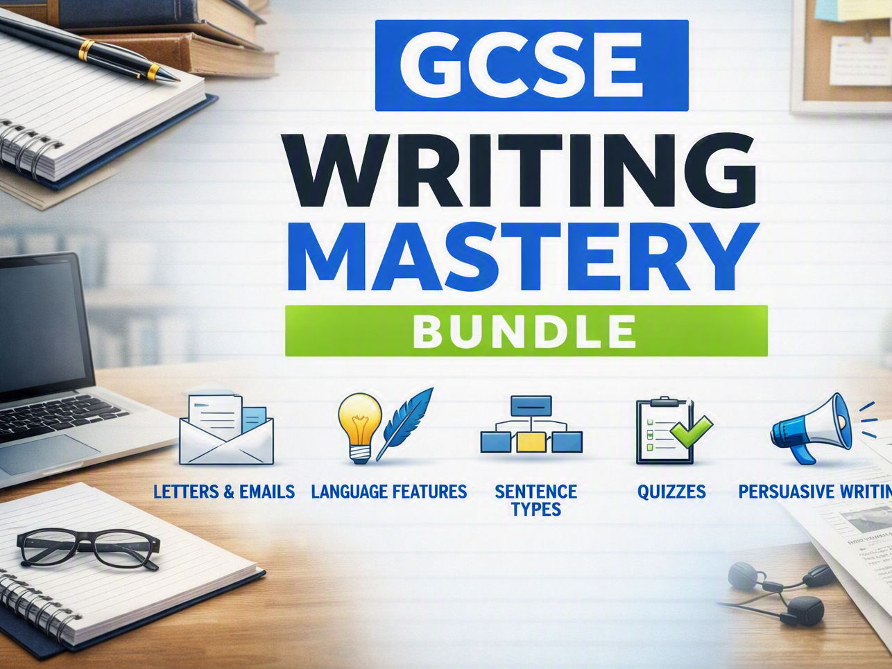 GCSE  English Writing Mastery Bundle — Transactional Writing, Language Features, Sentence Types, Quizzes & Professional Emails