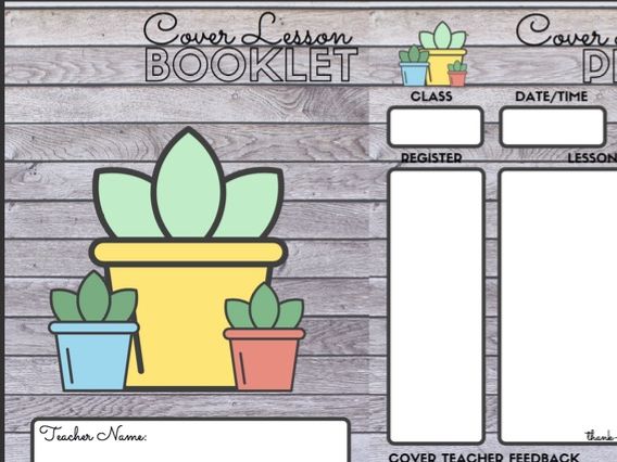 Cover Substitute Teacher Lesson Booklet Folder Template