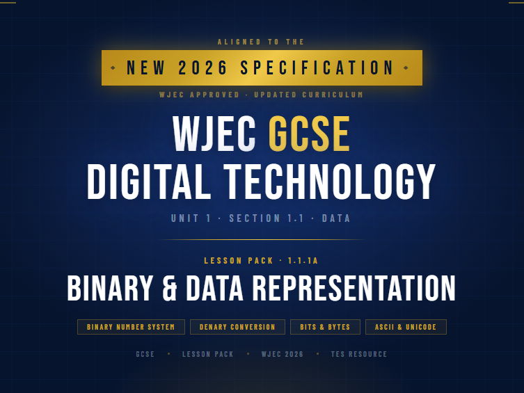NEW 2026 WJEC GCSE Digital Technology – 1.1.1A Binary & Data Representation – Lesson Pack