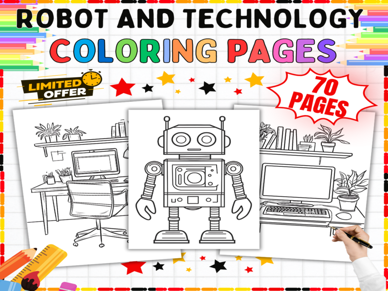 Robot and Technology Colouring Pages | 70 STEM Art Worksheets | Computer Science Activities