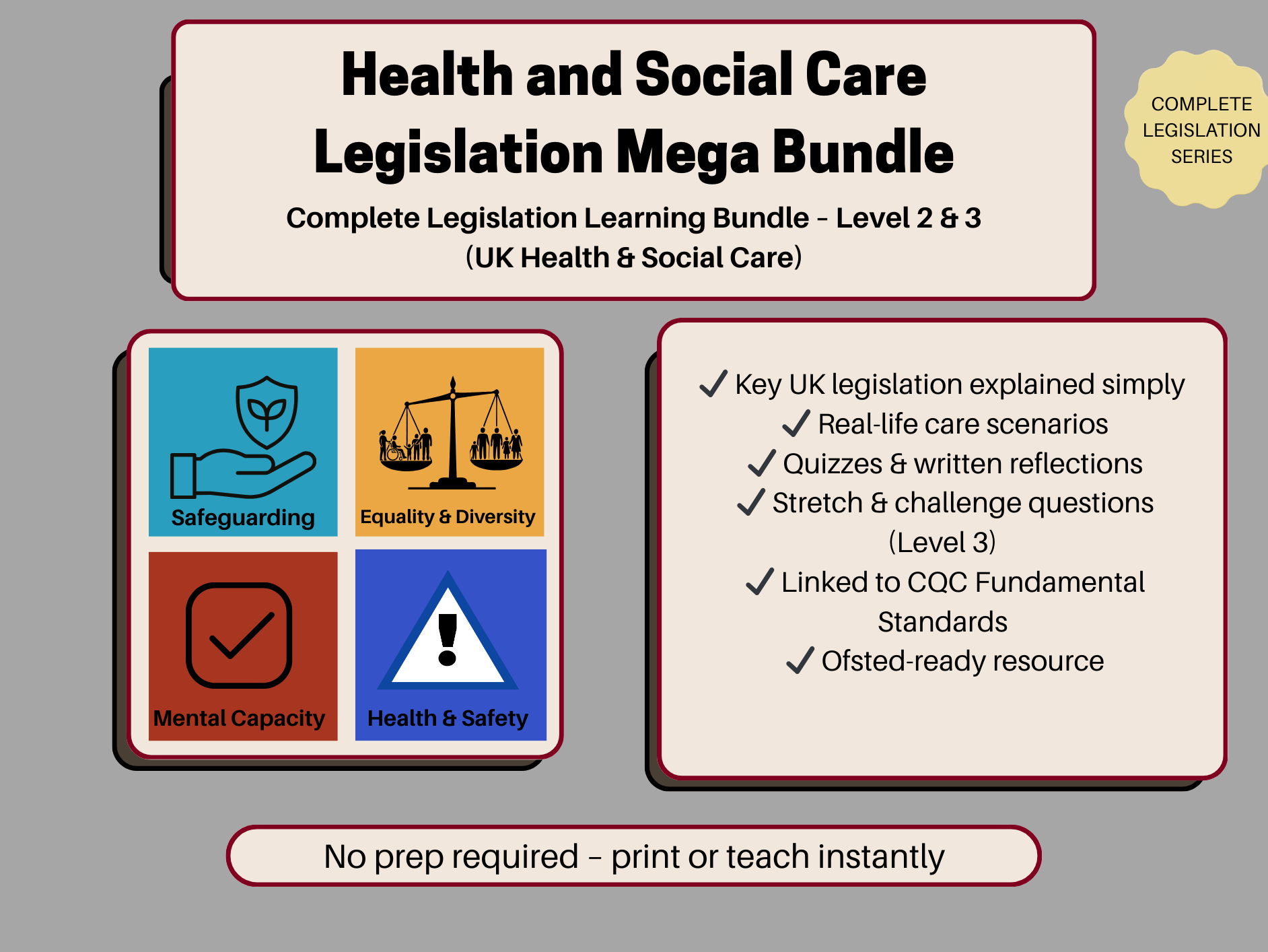 Health & Social Care Legislation Bundle Level 2 & 3 – MCA & Consent, Safeguarding, EDI, Health and Safety. Complete UK Law Pack