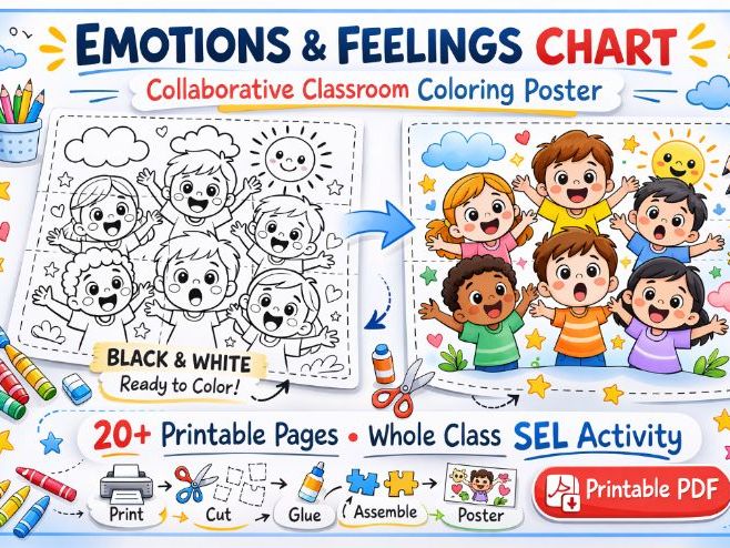 Emotions & Feelings Chart – Collaborative Coloring Poster | SEL Classroom Activity