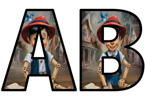 Pinocchio Lettering Pinocchio Story Character Lettering Set Display Title Letters Numbers ...