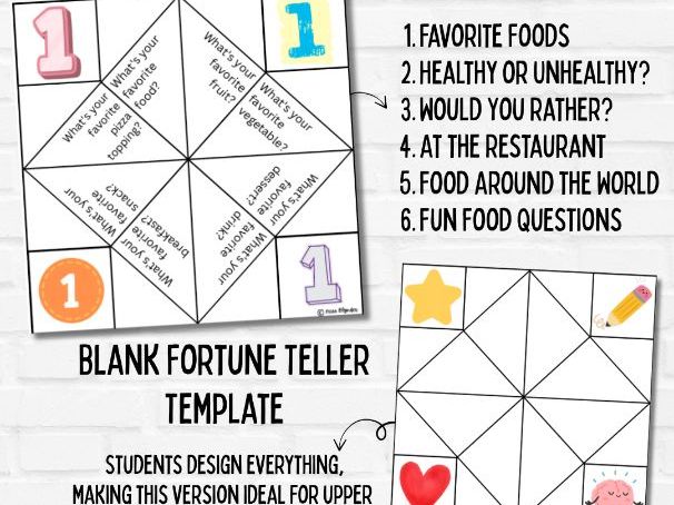 Food Fortune Tellers | ESL Speaking Activity | Food Vocabulary Conversation Game