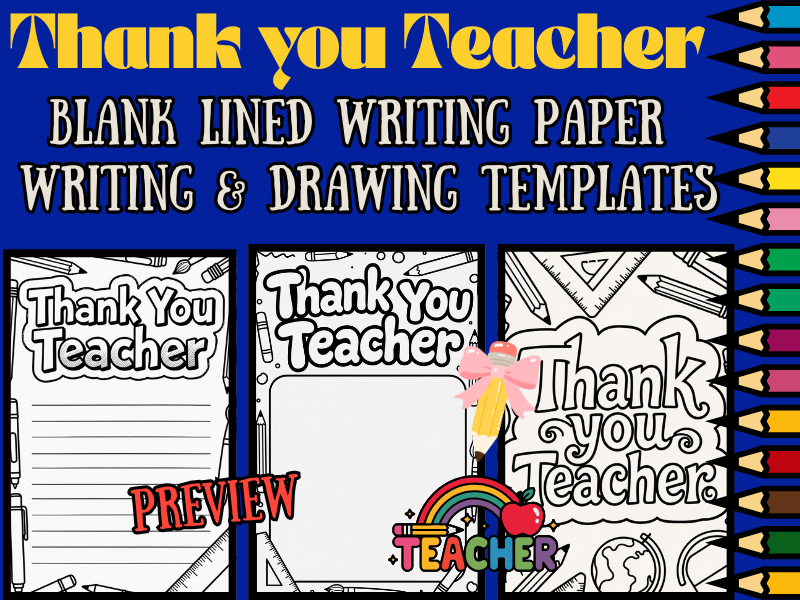 Thank You Teacher Coloring Pages & Lined Writing Paper | Back to School NO PREP