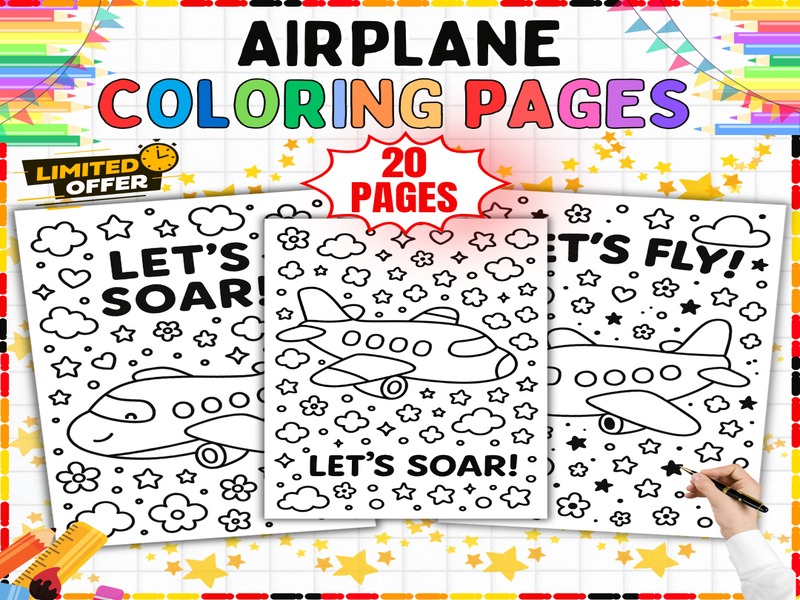Plane Coloring Pages | 20 Things That Go Sheets | Transport Art Activity