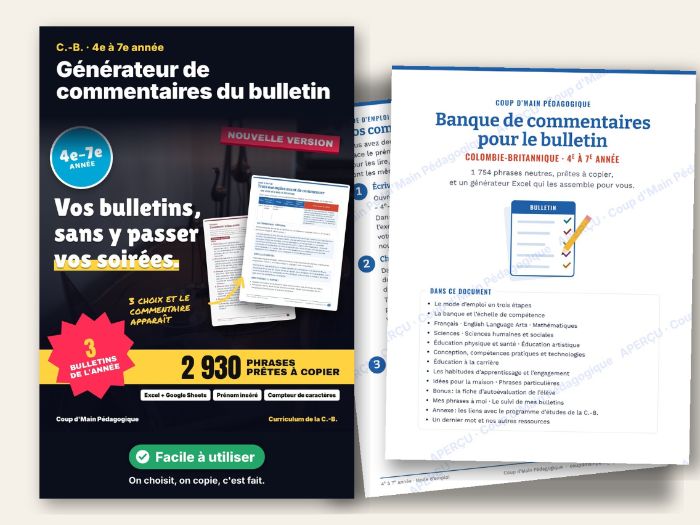 French Report Card Comments BC Grades 4-7 | Banque de commentaires C.-B. 4e-7e