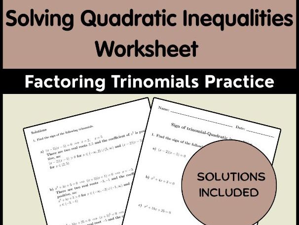 Solving Quadratic Inequalities Worksheet | Factoring Trinomials Practice