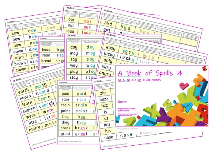 Book Of Spells 4 Spelling Practice Book Oe Z Ee A E Er E Ow Words