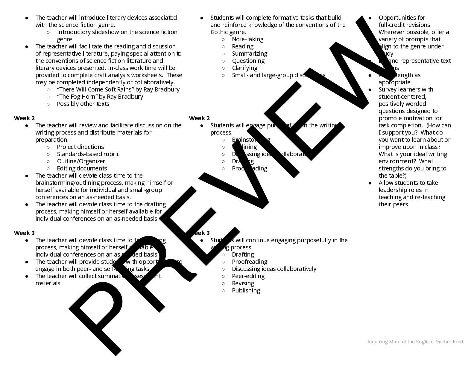 Creative Writing Science Fiction Unit Plan & Materials Teaching