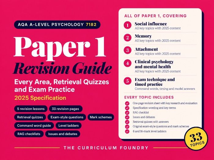AQA A-level Psychology 7182 | Paper 1 Revision Guide | Every Area, Retrieval Quizzes Exam Practise
