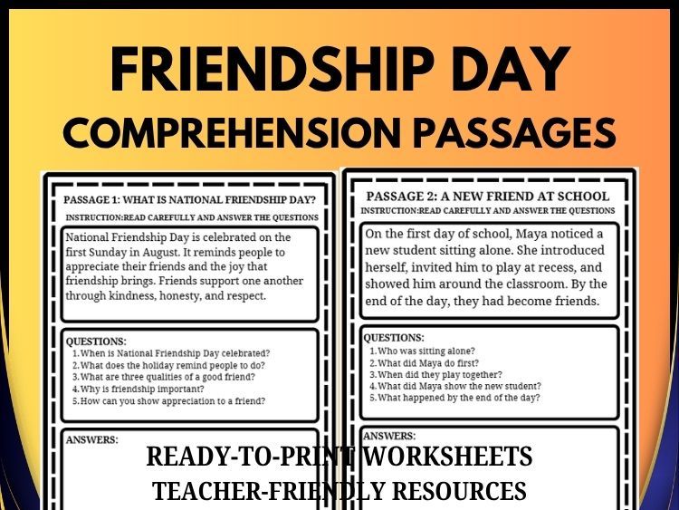 Friendship Day Reading Comprehension | 20 Passages & 100 Questions