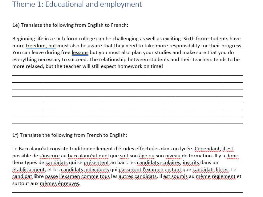 English To French Translation Exercises A Level ExerciseWalls