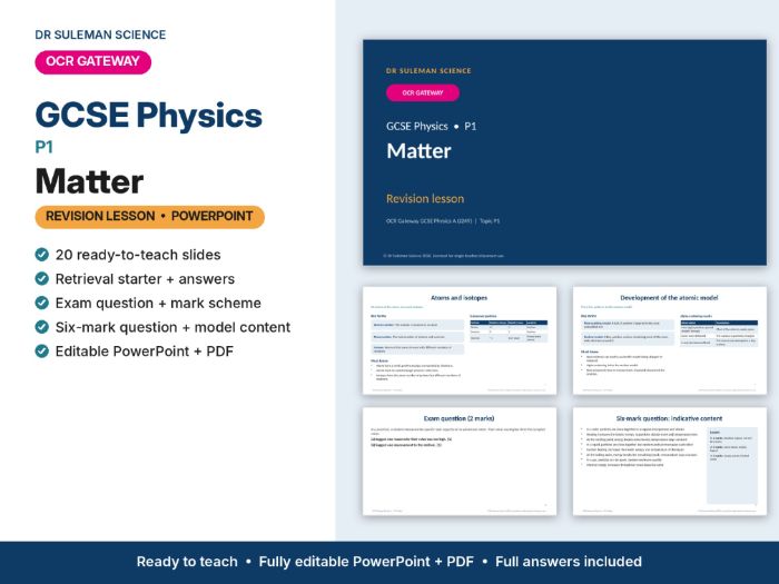 OCR Gateway GCSE Physics P1 Matter Revision Lesson PowerPoint