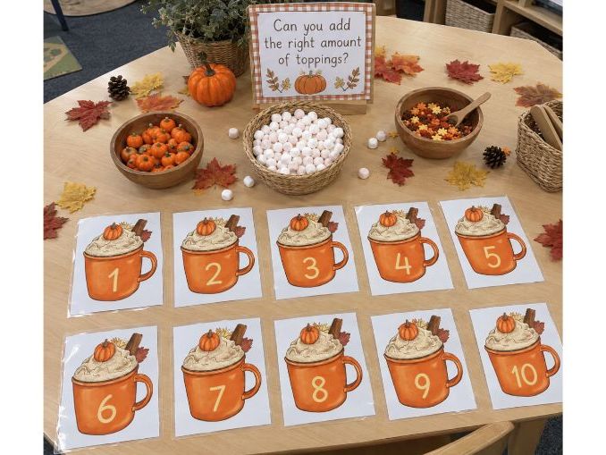 Autumn Pumpkin Drink Counting 1–20 | EYFS Maths & Fine Motor Loose Parts Activity