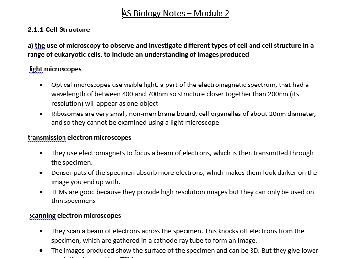 A level OCR Biology - Module 2 revision notes