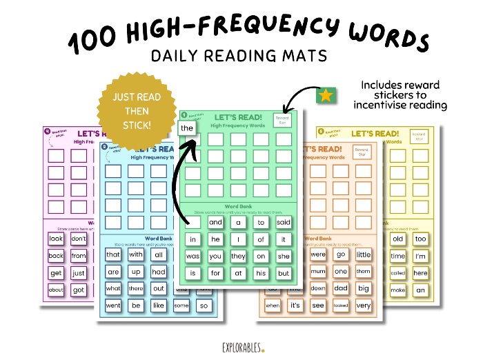 100 High-Frequency Words Daily Reading Mats Sight Words List Reading Charts For Hands On Learners