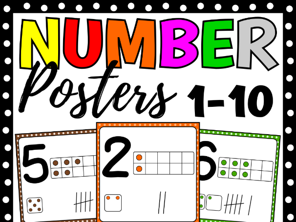 EYFS & KS1 Number Posters 1-10 | Ten Frames, Dice, Tally Marks & Number Words