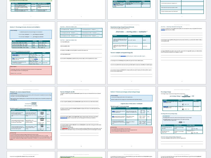 AQA Core Maths - Paper 1 - F2a Percentages Recap Resources (Booklet, SlideDeck & Exam Questions)