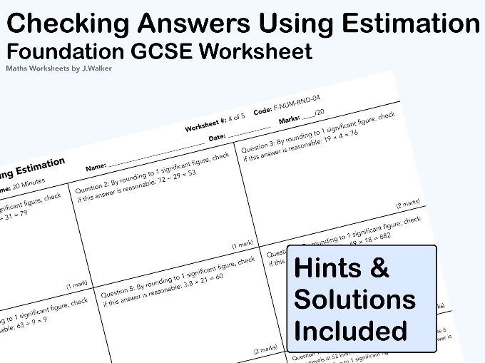 GCSE Maths Worksheet: Checking Answers Using Estimation - Foundation Tier